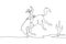 Single continuous line drawing cowboy on wild horse mustang. Rodeo cowboy riding wild horse on wooden sign. Cowboy riding wild