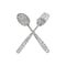 Single continuous line drawing crossed spoon and fork icon. Restaurant symbol. Cutlery simple flat design. Swirl curl style on