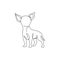 Single continuous line drawing of cute chihuahua dog for company logo identity. Purebred dog mascot concept for pedigree friendly