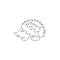 Single continuous line drawing of cute little baby hedgehog for logo identity. Funny thorny mammal rodent concept for pet lover