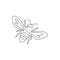 Single continuous line drawing of decorative bee for farm logo identity. Honeycomb producer icon concept from wasp animal shape.