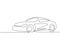 Single continuous line drawing elegant race car. Beautiful sports car boys favorite. Cars with reliable speed for racing. Racer