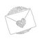 Single continuous line drawing envelope sealed with heart. Love letter or affectionate greeting card. Messages of love and