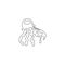 Single continuous line drawing of exotic jellyfish for company logo identity. Sting animal mascot concept for national