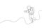 Single continuous line drawing of floating science astronaut in spacewalk reading space map. Fantasy deep space exploration,