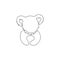 Single continuous line drawing of funny koala head for kid toys shop logo identity. Little bear from Australia mascot concept for