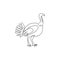 Single continuous line drawing of giant turkey for farming logo identity. Big cock mascot concept for poultry livestock icon.
