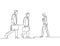 Single continuous line drawing of group urban commuters walking pass over and over again on city street go to the office. Urban