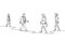 Single continuous line drawing of group urban commuters walking pass over and over again on city street go to the office. Urban