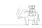 Single continuous line drawing happy little boy and girl riding elephant together. Children sitting on back elephant and