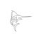 Single continuous line drawing of large marlin for marine company logo identity. Jumping swordfish mascot concept for fishing