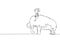 Single continuous line drawing little girl caveman riding woolly mammoth. Young kid sitting on back of mammoth. Stone age children