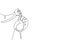 Single continuous line drawing parent hands holding newborn baby fingers. Close up mother\\\'s hand