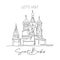 Single continuous line drawing Saint Basil`s landmark. Beauty famous place in Moscow, Russia. World travel wall decor home art