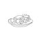 Single continuous line drawing of stylized Chinese spring roll on plate logo label.  Asian restaurant concept. Modern one line