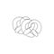 Single continuous line drawing of stylized Germany pretzel logo label. Traditional snack cookies shop concept. Modern one line