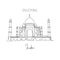 Single continuous line drawing Taj Mahal palace landmark. Beauty famous place in Agra, India. World travel home wall decor art