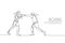 Single continuous line drawing two young agile women boxer practice fighting duel. Fair combative sport concept. Trendy one line