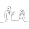 Single continuous line drawing of two young male and female startup founders have a business talk over soft drink. Business chat