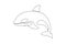 Single continuous line drawing whale killer orca in water. Wild whale killer fish animal mascot for aquatic swimming pool. Orca in