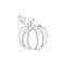 Single continuous line drawing of whole big round healthy organic pumpkin for orchard logo identity. Fresh fall fruitage concept