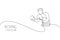 Single continuous line drawing of young agile man boxer focus for sparring with partner. Fair combative sport concept. Trendy one