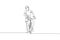 Single continuous line drawing of young agile man cyclist pose confidently at cycling event. Sport lifestyle concept. Trendy one