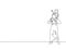 Single continuous line drawing of young Arabian father lift and hold son on shoulder and take a walk at park. Islamic muslim happy