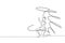 Single continuous line drawing of young beauty professional gymnast girl perform dance with ribbon. Rhythmic gymnastic training