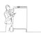 Single continuous line drawing of young business coach teaching strategy to increase sales product to sales team. Business