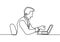 Single continuous line drawing of young business man focus on computer laptop and thinking business strategy to grow the corporate