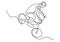 Single continuous line drawing of young cycle rider show freestyle extreme risky trick. One line draw design vector illustration