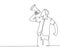 Single continuous line drawing of young eagerness businessman shouting loudly using megaphone to train his speak. Public speaking