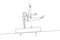 Single continuous line drawing young handsome professional gymnast man perform acrobatic motion. Pommel horse training and