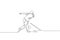 Single continuous line drawing of young happy bowling player man throw bowling ball to hit pins. Doing sport hobby at leisure time