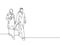 Single continuous line drawing of young happy businessman walking together with his assistant while go to the meeting room