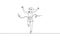 Single continuous line drawing young happy health runner woman running pass finish line at run race. Sport sprint and healthy