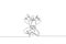 Single continuous line drawing of young Japanese culture ninja warrior on mask costume with attacking stance pose. Martial art