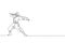 Single continuous line drawing of young Japanese culture ninja warrior on mask costume with attacking stance pose. Martial art