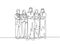 Single continuous line drawing of young male and female muslim staff employees line up together at the office. Arab middle east