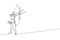 Single continuous line drawing of young professional archer man focus aiming archery target. Archery sport exercise with the bow