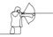 Single continuous line drawing of young professional archer man focus aiming archery target. young archer man pulling the bow to