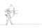 Single continuous line drawing of young professional archer woman focus aiming archery target. Archery sport exercise with the bow