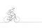 Single continuous line drawing young professional businessman riding bicycle to his company. Bike to work, eco friendly
