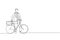 Single continuous line drawing young professional businessman riding bicycle to his company. Bike to work, eco friendly