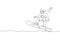 Single continuous line drawing young sportive snowboarder man riding snowboard fast at mountain. Outdoor extreme sport. Winter