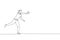 Single continuous line drawing of young sportive woman practice to powerfully throw shot put on the court stadium. Athletic games