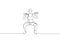 Single continuous line drawing of young sportive woman training lifting barbells in sport gymnasium club center. Fitness