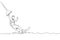 Single continuous line drawing of young sporty surfer man play wakeboarding in the sea. Extreme dangerous sea sport concept.