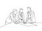 Single continuous line drawing of young workers talking seriously about company policy around the table. Office employee life